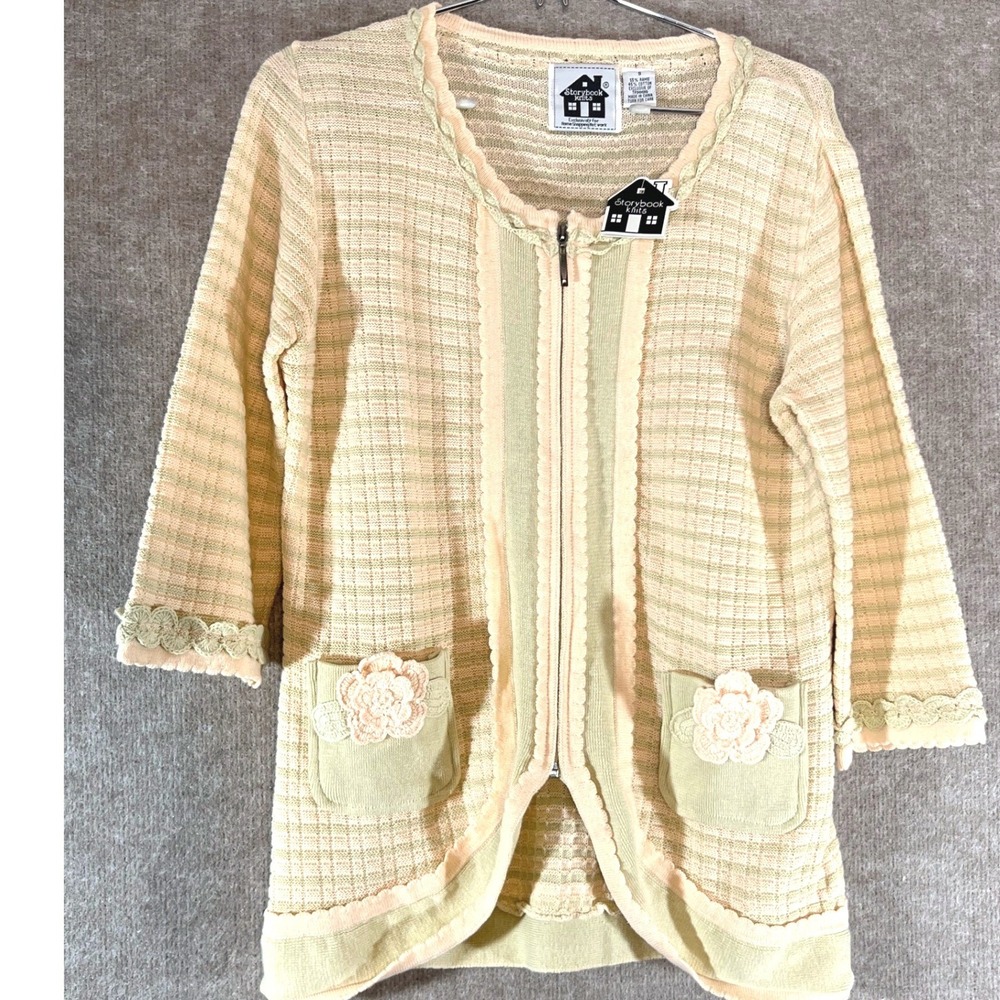 Storybook Knits Cardigan Women S Pastel Floral Crochet Applique Zip Cottagecore